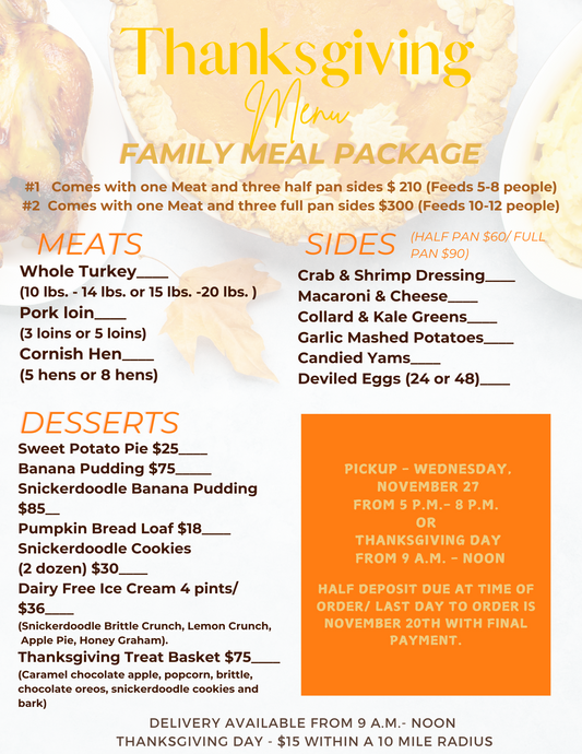 Thanksgiving Menu Family Meal JUST DESSERTS!!